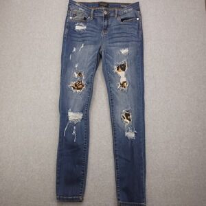 Judy Blue Jeans Womens 7/28‎ Leopard Patch Skinny Fit Stretch Denim Mid rise